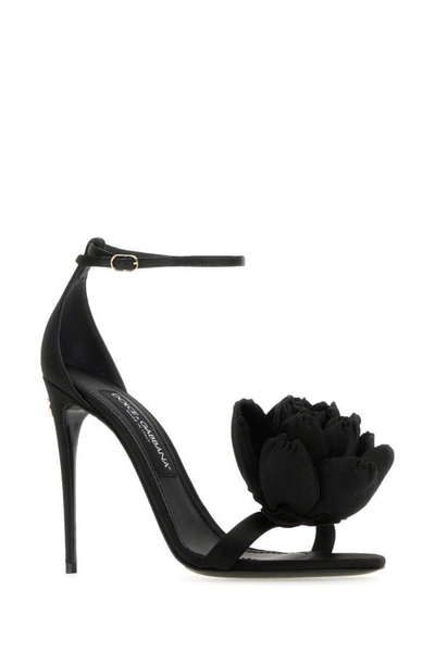 Dolce & Gabbana Keira 105 Satin Bow Sandals In Patent Leather In Black