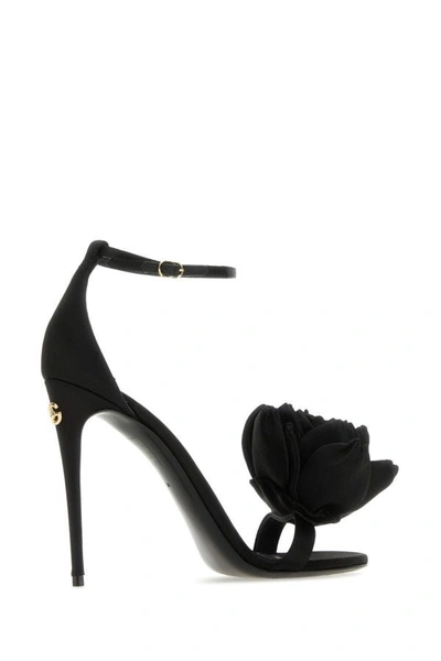 Dolce & Gabbana Keira 105 Satin Bow Sandals In Patent Leather In Black
