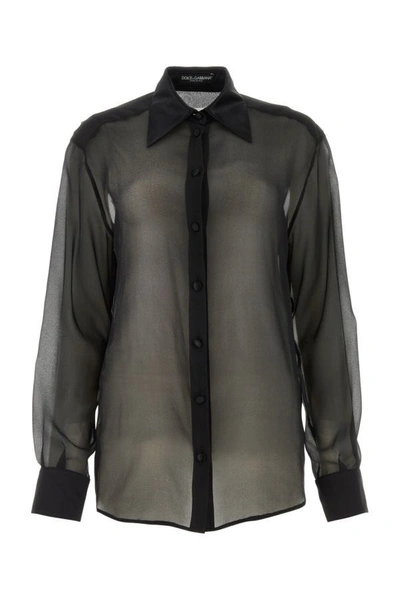 Shop Dolce & Gabbana Woman Black Stretch Silk Shirt