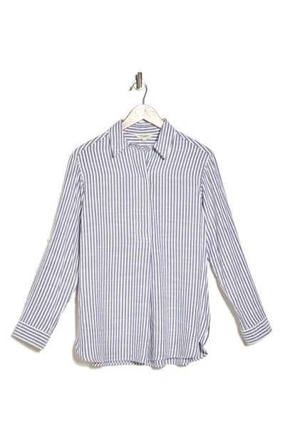 Shop Max Studio Stripe Oversize Long Sleeve Button-up Tunic In Indigo/ Black Framed Stripe