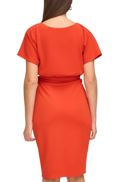 Shop Kensie Tie Front Blouson Dress In Burnt Orange