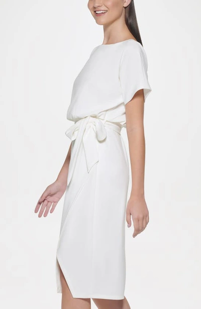 Shop Kensie Tie Front Blouson Dress In Ivory
