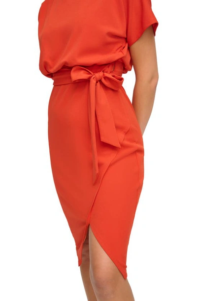 Shop Kensie Tie Front Blouson Dress In Burnt Orange