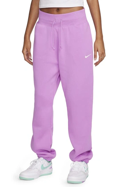Shop Nike Sportswear Phoenix High Waist Fleece Sweatpants In Rush Fuchsia/ Sail