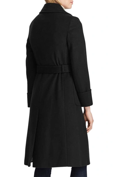 Shop Lauren Ralph Lauren Wool Blend Wrap Coat In Black