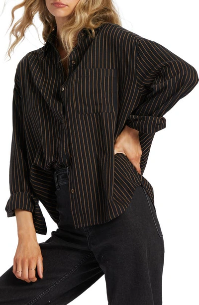 Shop Billabong Right On Cotton Gauze Button-up Shirt In Black Pebble