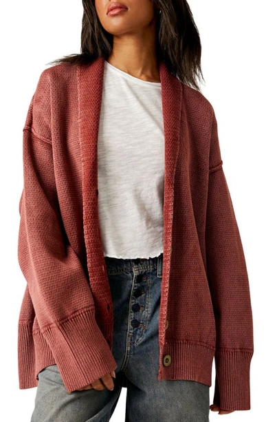 Shop Free People Chamomile Oversize Cardigan In Washed Russet Acorn