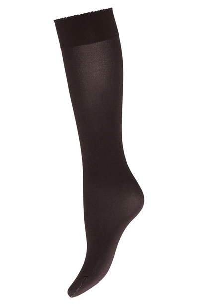 Shop Wolford Velvet De Luxe Knee High Socks In Nearly Black