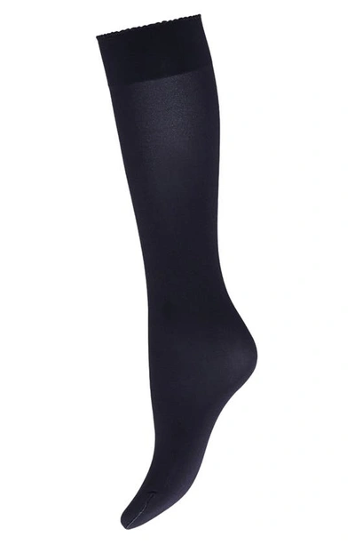 Shop Wolford Velvet De Luxe Knee High Socks In Admiral