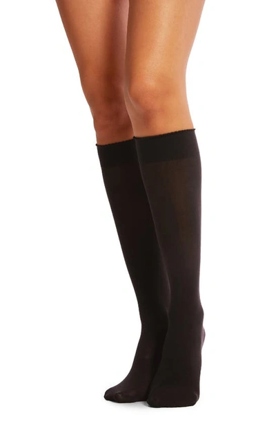 Shop Wolford Velvet De Luxe Knee High Socks In Nearly Black