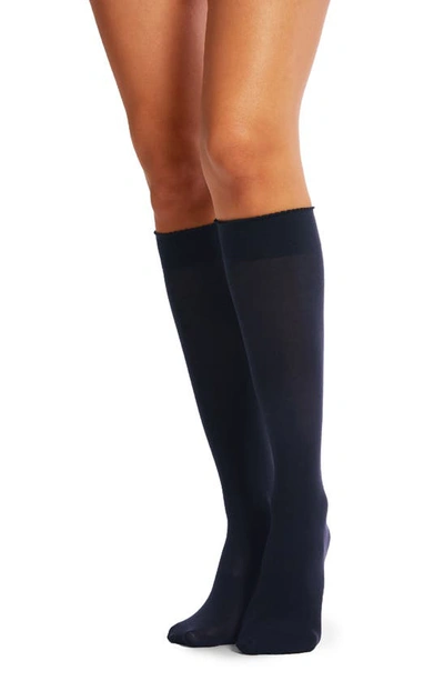 Shop Wolford Velvet De Luxe Knee High Socks In Admiral