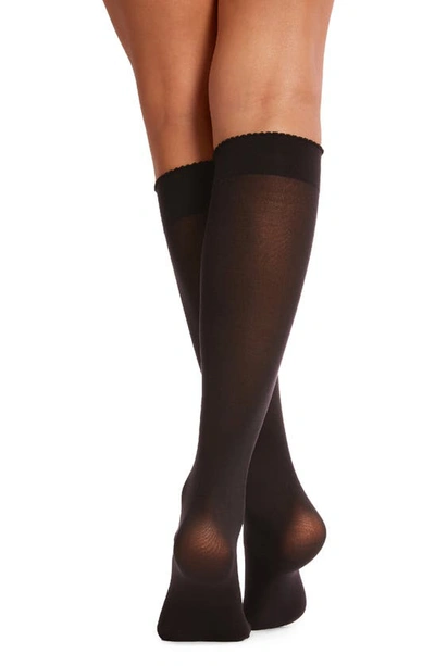 Shop Wolford Velvet De Luxe Knee High Socks In Nearly Black