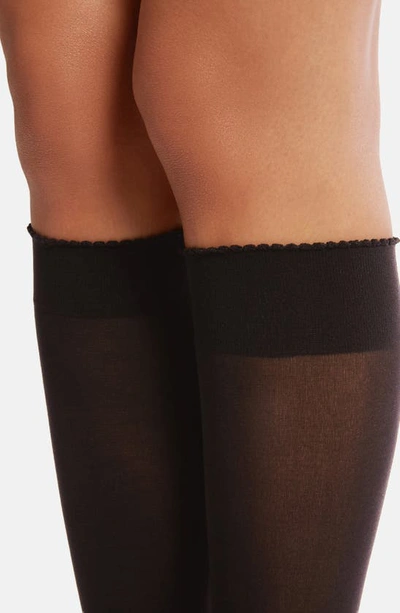 Shop Wolford Velvet De Luxe Knee High Socks In Nearly Black