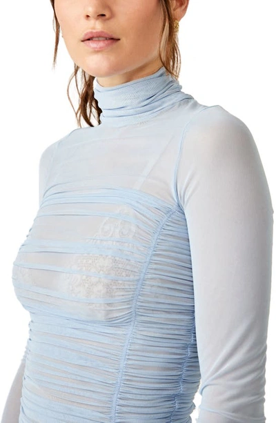 Shop Free People Under It All Ruched Mesh Turtleneck Bodysuit In Silver Blues