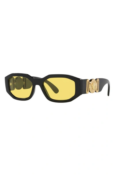 Shop Versace Biggie 53mm Round Sunglasses In Black Yellow