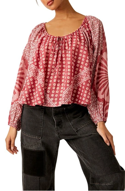Shop Free People Elena Floral Print Top In Clay Combo