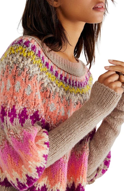 Shop Free People Home For The Holidays Juliet Sleeve Sweater In Raspberry Combo