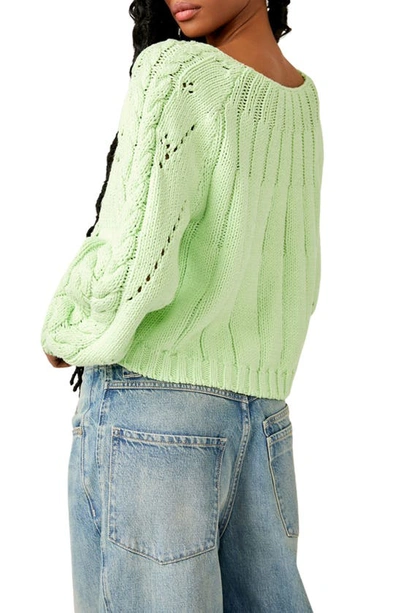 Shop Free People Sandre Cable Stitch Pullover In Green Light
