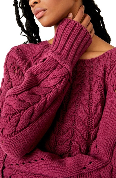 Shop Free People Sandre Cable Stitch Pullover In Dreamy Mulberry
