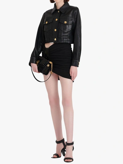 Balmain Asymmetric High Waist Gathered Skirt In Black