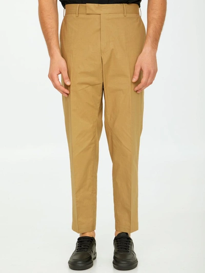 Pt Torino Beige Cotton Trousers In Beige