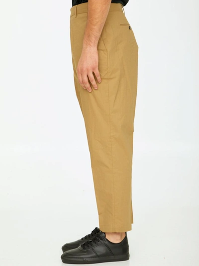 Shop Pt Torino Beige Cotton Trousers