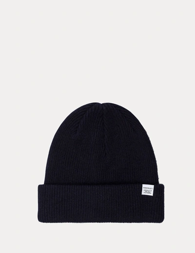 Shop Norse Projects Beanie Hat Brushed (wool) In Navy Blue