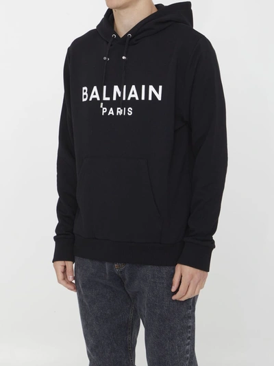 Shop Balmain Cotton Hoodie With Logo In Black