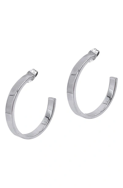 Shop Adornia White Rhodium Plated Flat Hoop Earrings In Silver