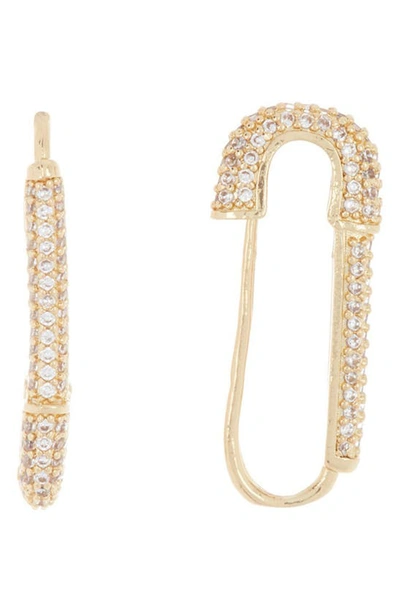 Shop Adornia Pavé Cubic Zirconia Safety Pin Hoop Earrings In Gold