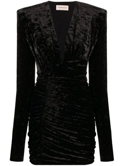 Shop Alexandre Vauthier Ruched Crushed Velvet Minidress In Black