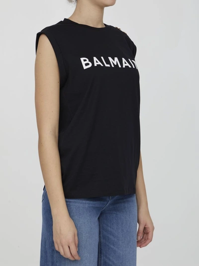 Shop Balmain Black Top With Logo