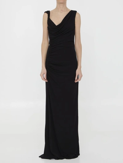 Shop Saint Laurent Draped Long Dress In Black