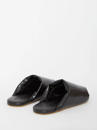 Shop Bottega Veneta Black Leather Slides