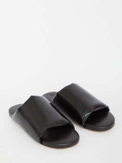 Shop Bottega Veneta Black Leather Slides