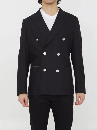 Shop Tonello Double-breasted Stretch Jacket In Black