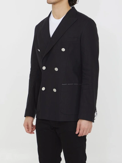 Shop Tonello Double-breasted Stretch Jacket In Black