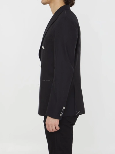 Shop Tonello Double-breasted Stretch Jacket In Black