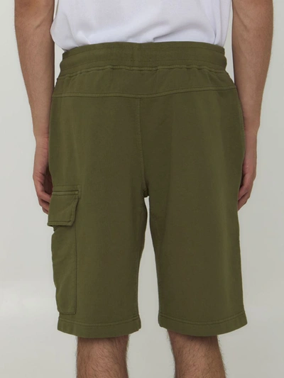 Shop C.p. Company Cotton Fleece Bermuda Shorts In Green
