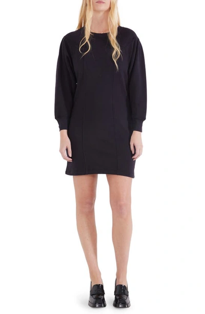 Shop Etica Camila Pleat Shoulder Long Sleeve Cotton French Terry Minidress In Black Beauty