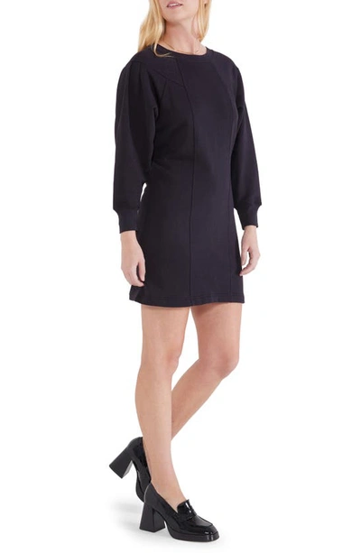 Shop Etica Camila Pleat Shoulder Long Sleeve Cotton French Terry Minidress In Black Beauty