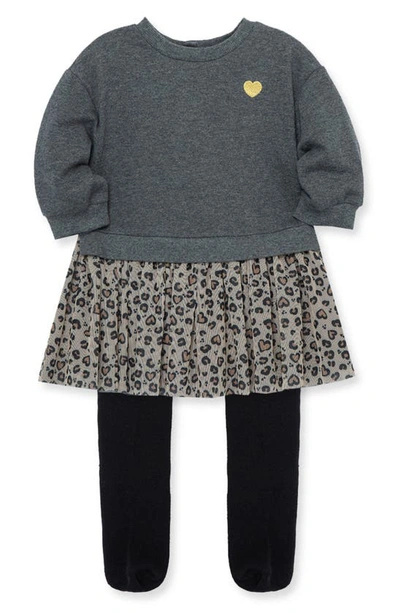 Shop Little Me Leopard Long Sleeve Dress & Tights Set In Grey