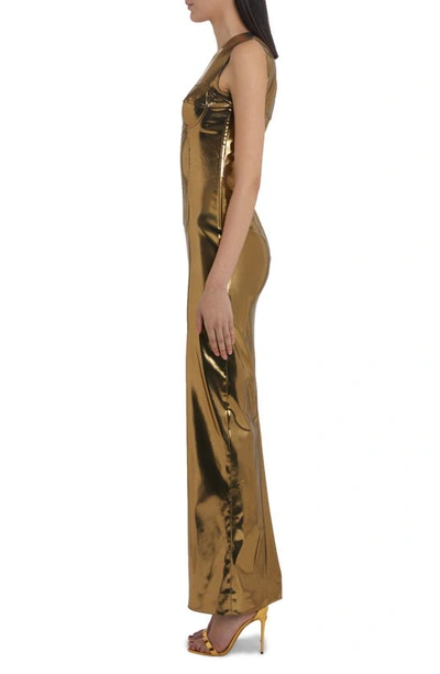 Shop Dolce & Gabbana Metallic Bustier Column Gown In Gold