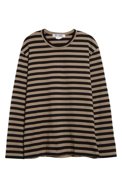 Shop Comme Des Garçons Comme Des Garçons Stripe Long Sleeve Cotton Jersey T-shirt In Khaki/ Black