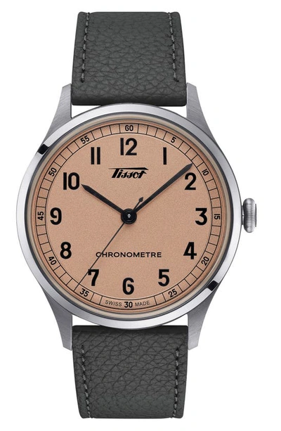 Shop Tissot Heritage 1938 Leather Strap Watch, 39mm In Grey