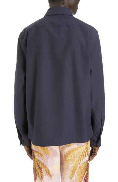 Shop Dries Van Noten Corran Wool Zip-front Shirt In Navy