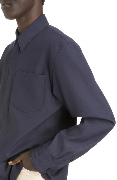 Shop Dries Van Noten Corran Wool Zip-front Shirt In Navy