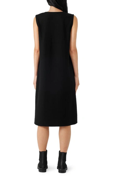 Shop Eileen Fisher Sleeveless Boiled Wool Shift Dress In Black