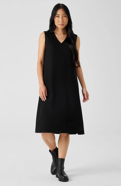 Shop Eileen Fisher Sleeveless Boiled Wool Shift Dress In Black