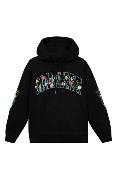 Shop Market Bouquet Embroidered Cotton Logo Hoodie In Washed Black